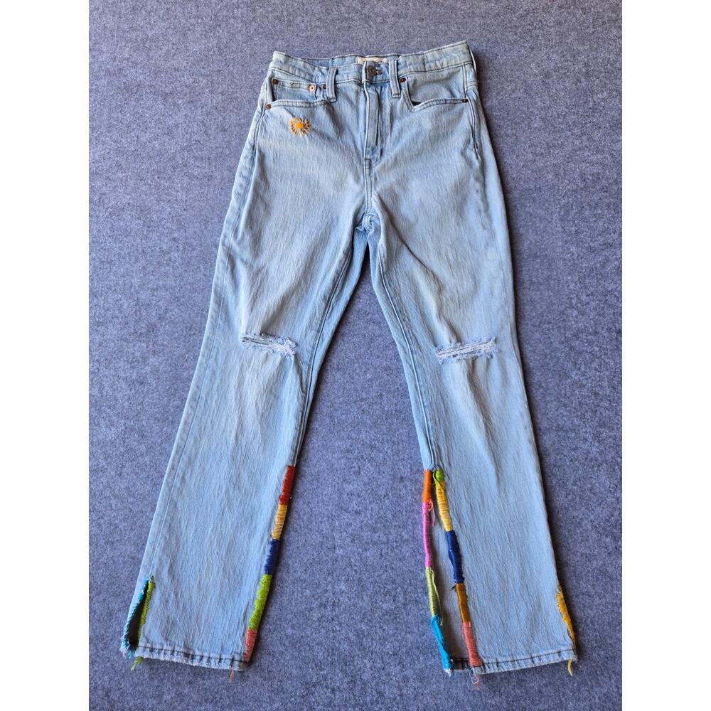 Madewell Jeans Women's High Rise Slim Boyfriend Crop 24 Distressed Embroidered